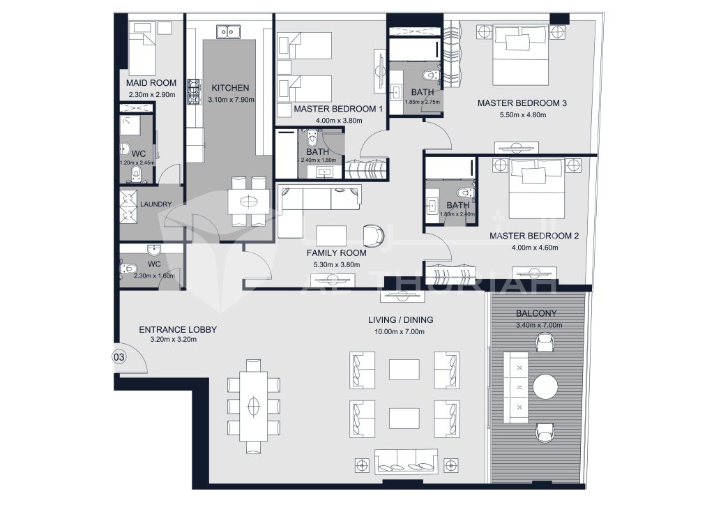 Sharjah Terraces 3-bedroom Type 3 Floor Plan